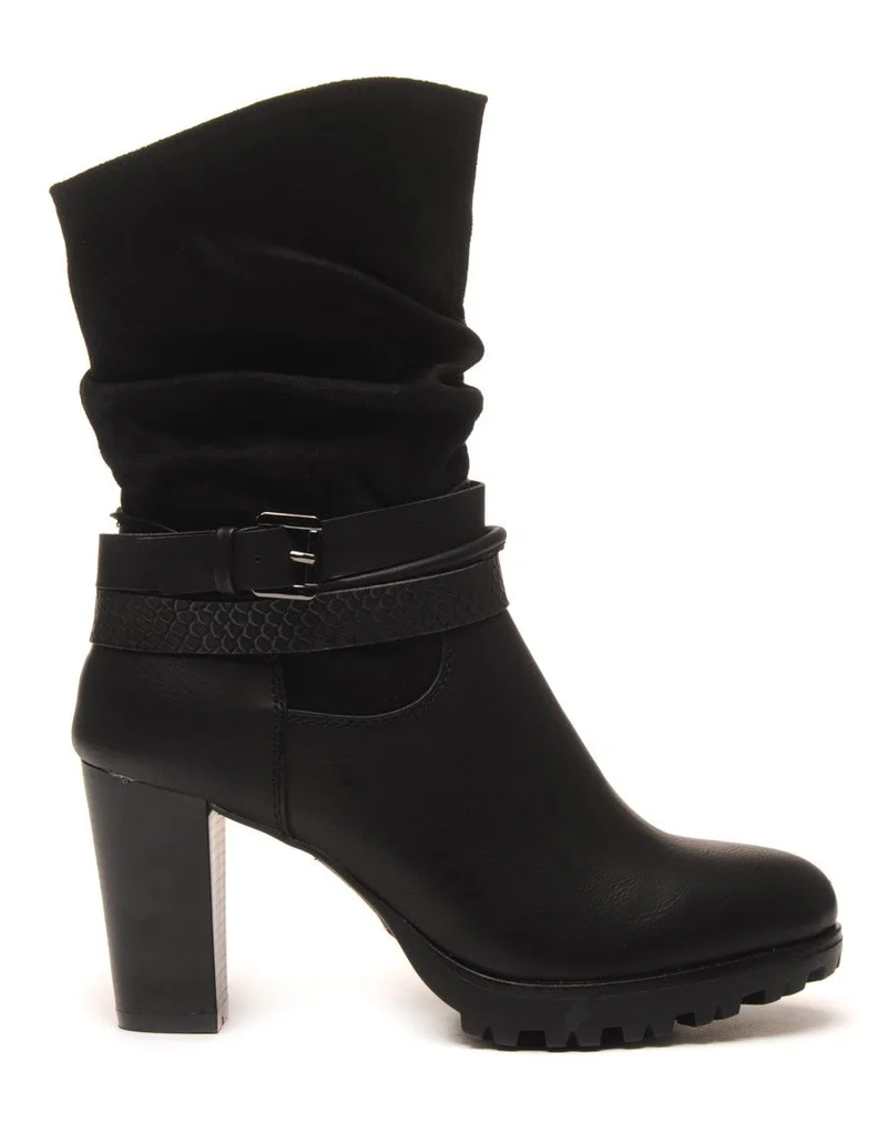 Bottines noires à talons bi-matière double bride