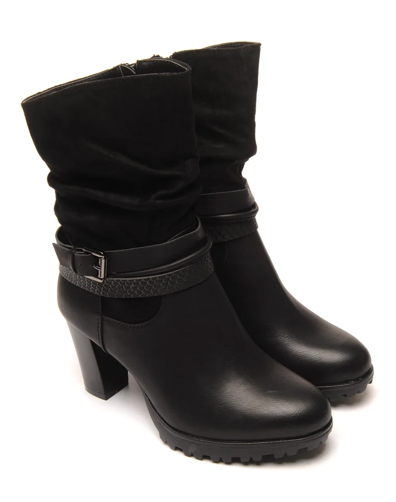 Bottines noires à talons bi-matière double bride