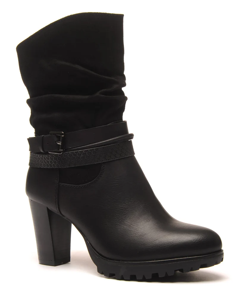 Bottines noires à talons bi-matière double bride