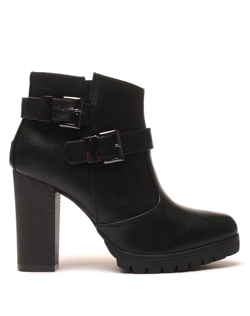 Bottine noire à talon et double bride