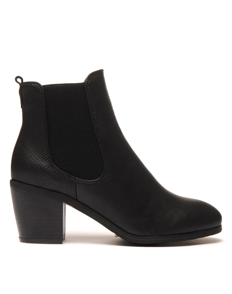 Bottines noires bi-matière python à talons