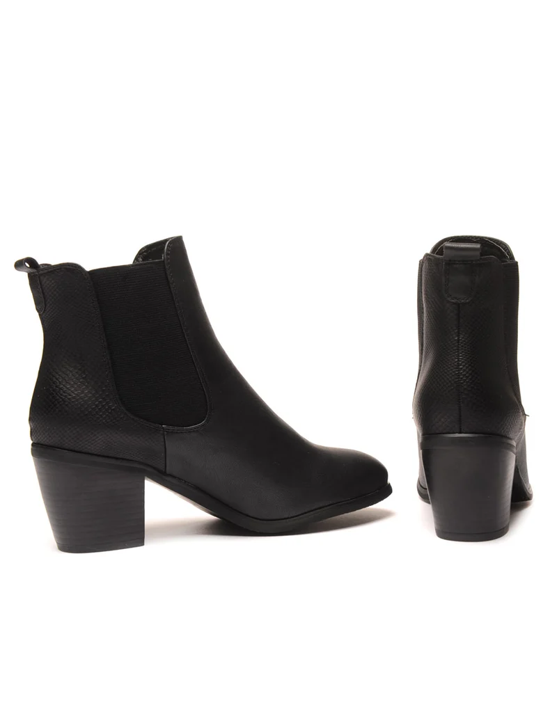 Bottines noires bi-matière python à talons