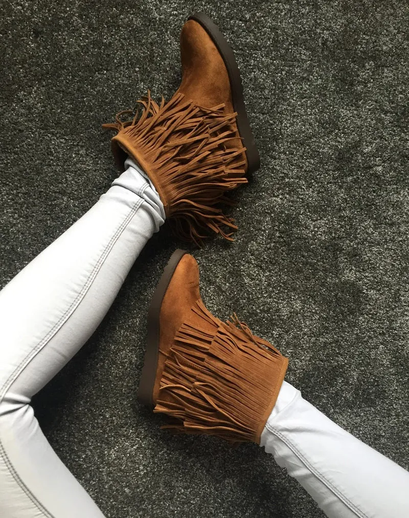 Bottines camel à double franges