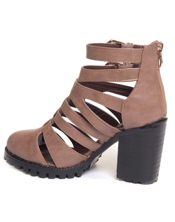 Bottines kaki à talon et lanières