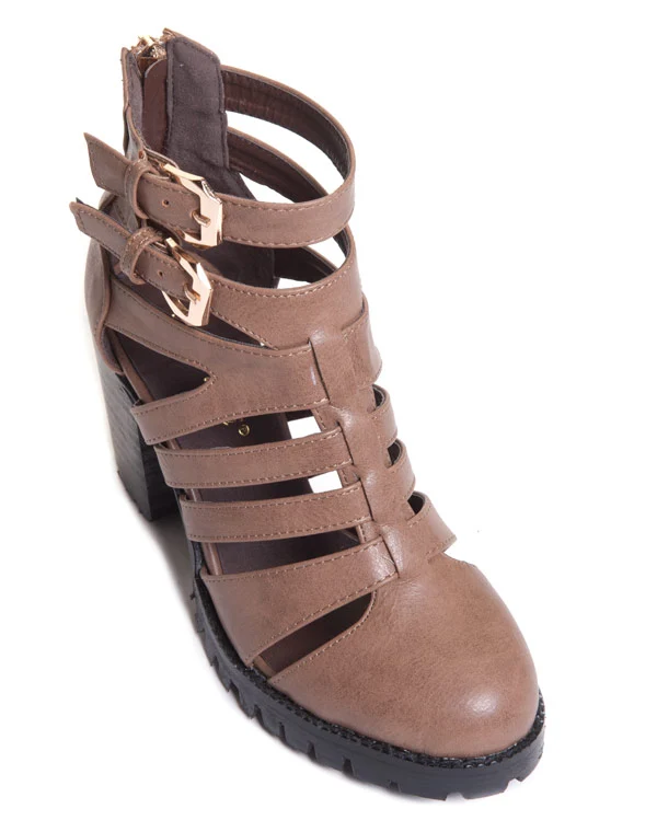 Bottines kaki à talon et lanières