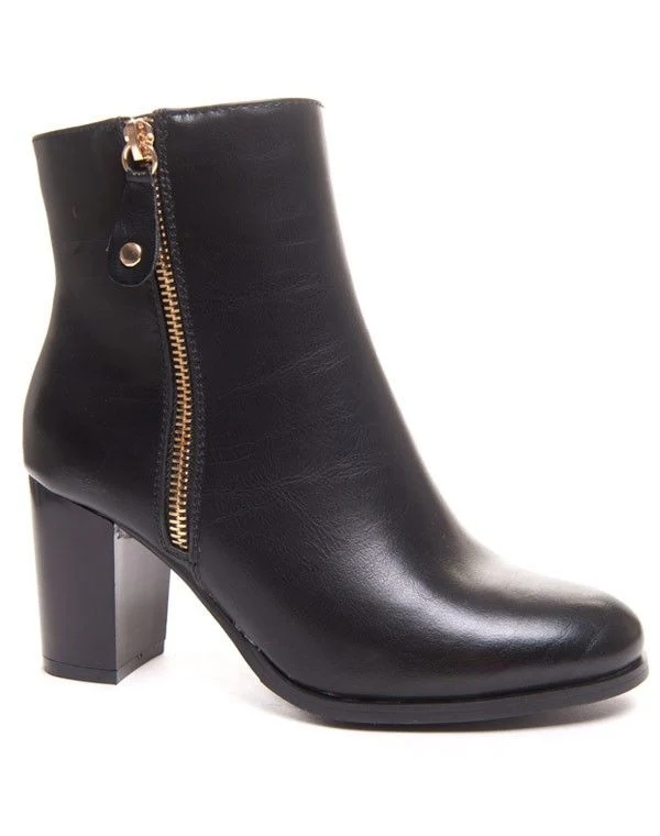 Bottine noire femme avec fermeture éclair décorative