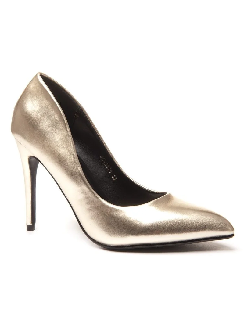 Escarpins stilettos pointus vernis doré
