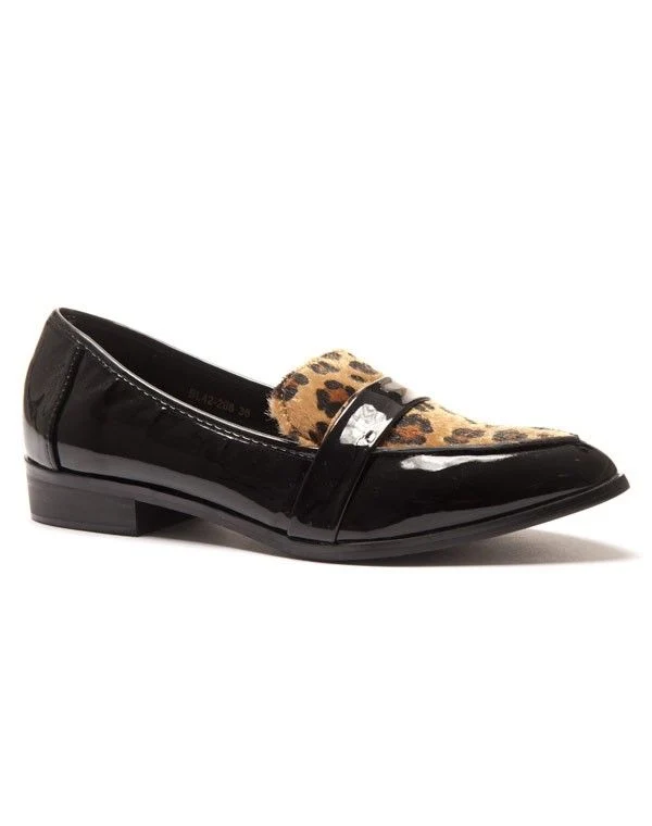 Mocassin pointu avec empiècement léopard