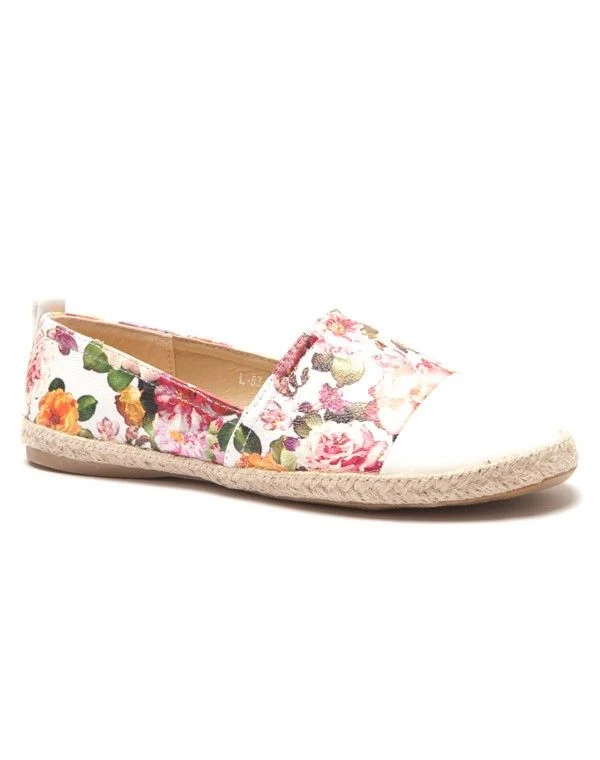 Espadrille blanche bi matière imprimé fleurie