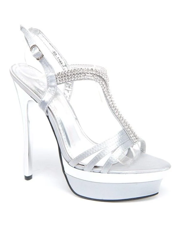Escarpin plateforme argent Bellucci à talon aiguille et strass