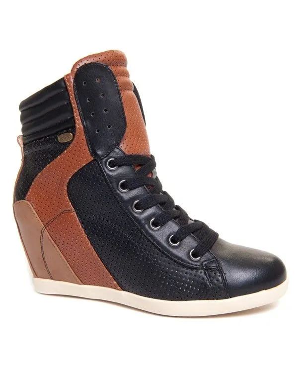 Chaussure femme Ideal: Basket compensée marron et noir