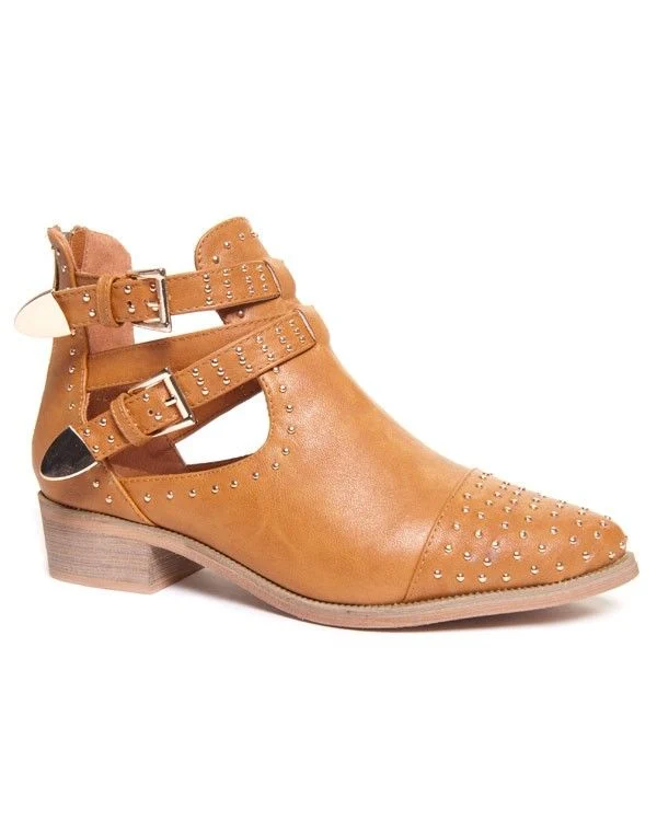 Chaussure femme Ideal: Bottines ajourées camel à clous