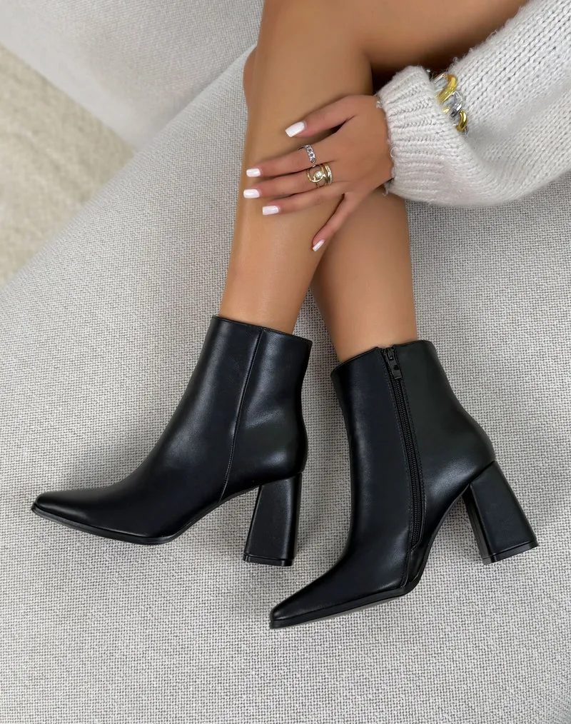 Bottines femme noires élégantes à bout pointu avec talon haut épais