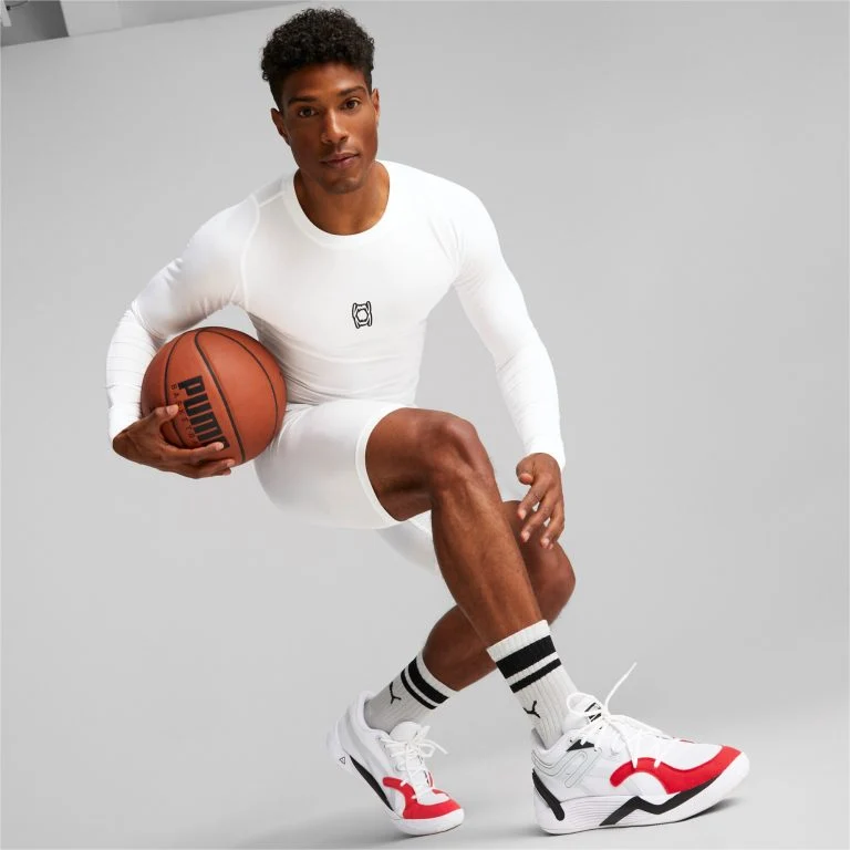 Haut de Compression à manche longue Puma Hoops Team Baselayer Blanc