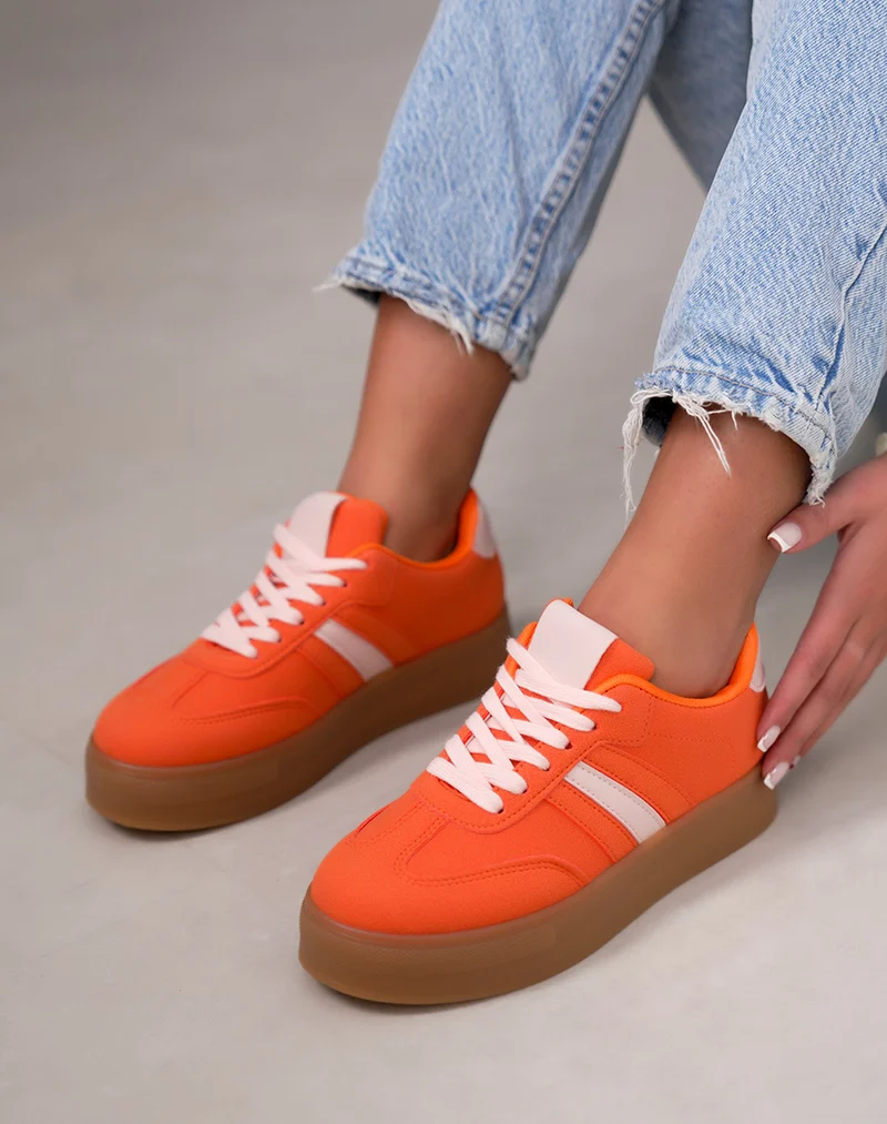 Basket femme orange tendance à plateforme avec empiècements rose clair