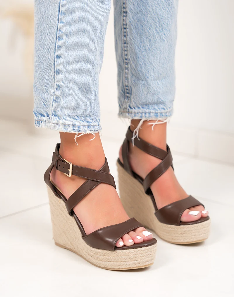 Sandales compensées femme marron élégantes en jute naturel