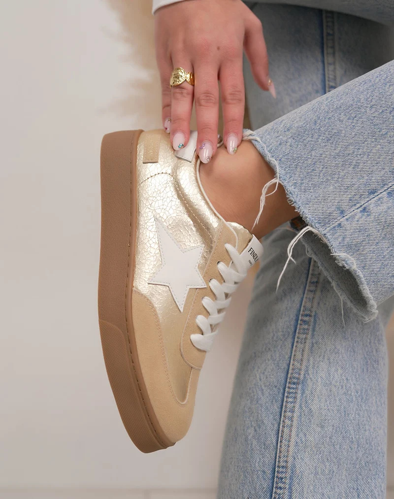 Basket femme dorée tendance à plateforme marron avec étoile blanche
