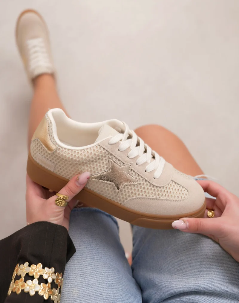 Basket femme beige tendance à plateforme marron avec étoile dorée