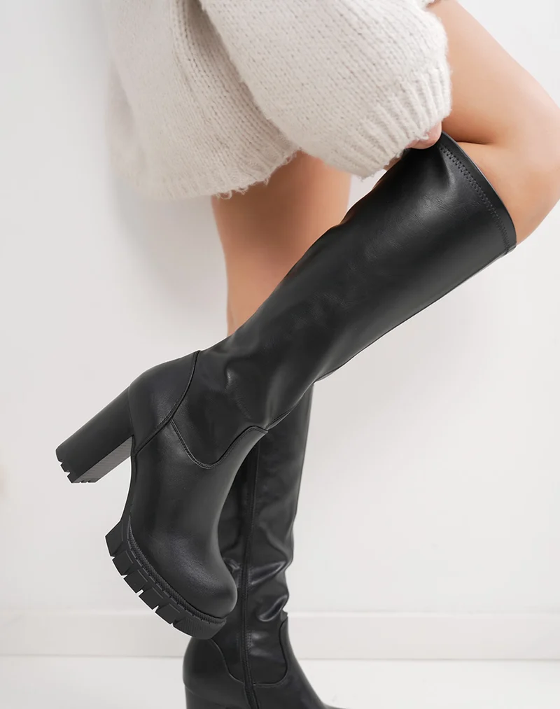 Bottes noires effet chaussette à talon haut et semelle crantée