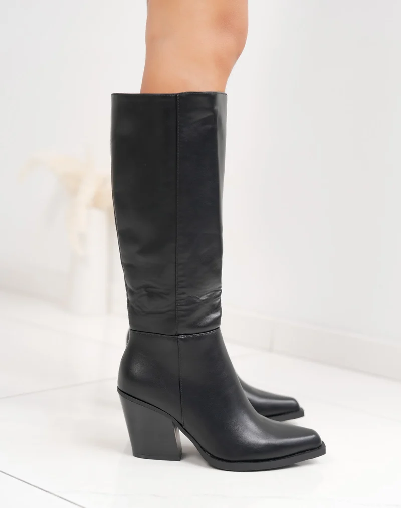 Bottes femme noires à talon biseauté, élégantes avec bout pointu