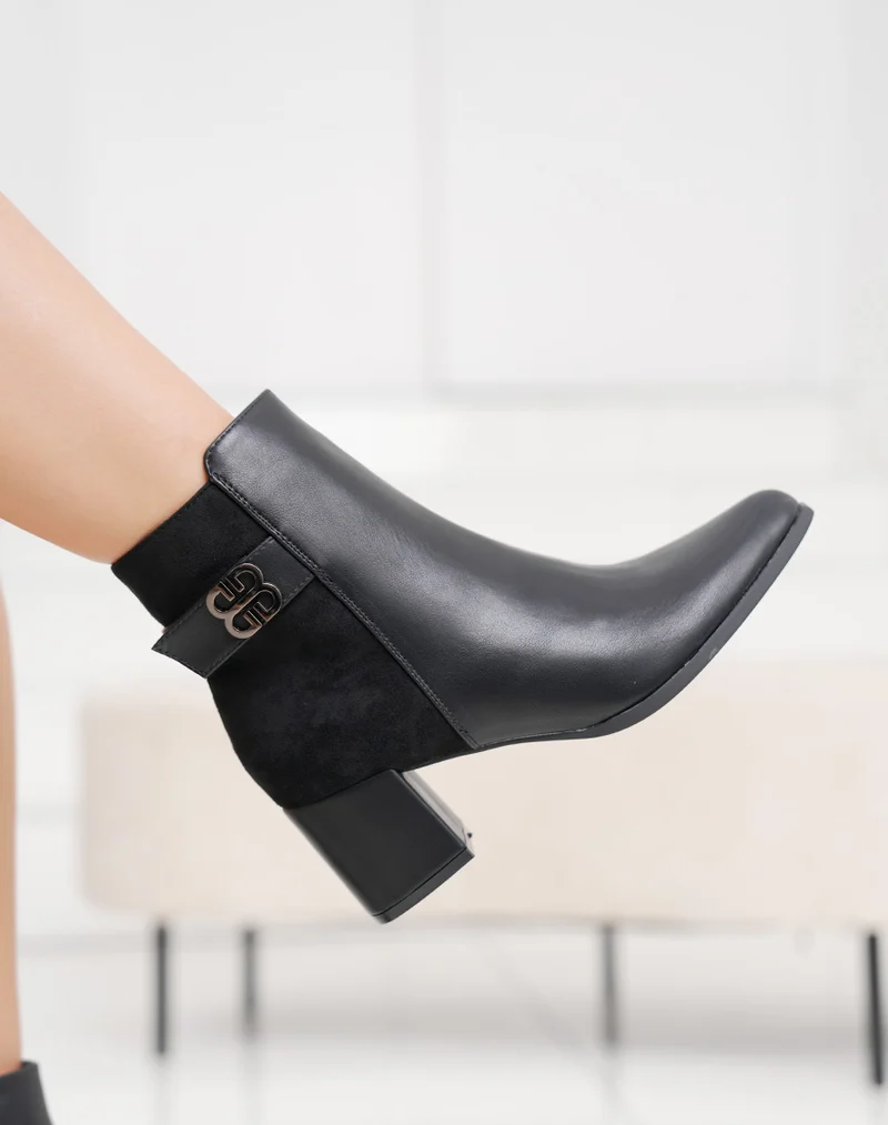 Bottines noires bi-matière à talon épais