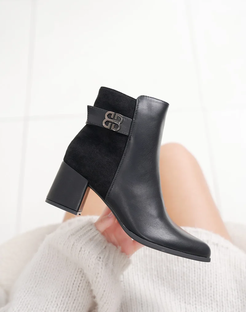 Bottines noires bi-matière à talon épais