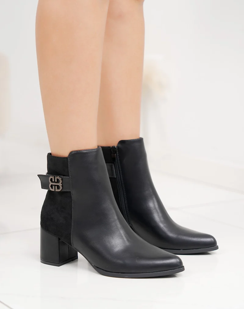 Bottines noires bi-matière à talon épais