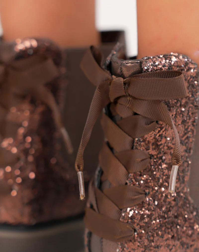 Bottines marron irisées avec paillettes et nœud