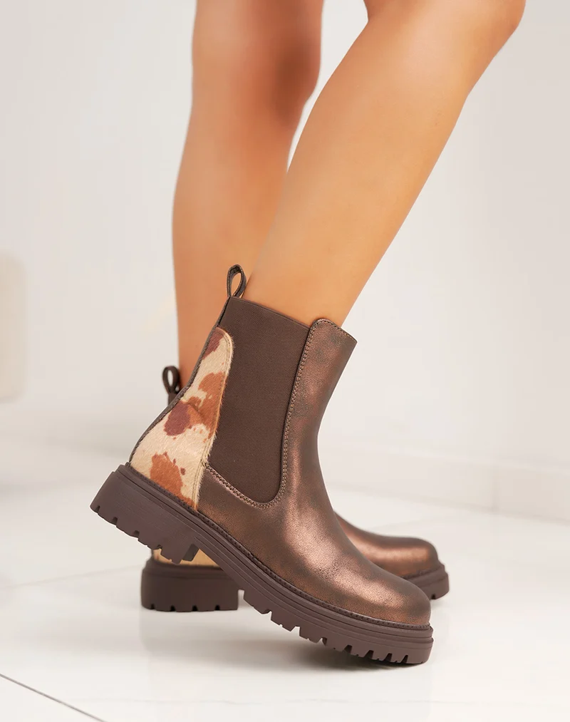 Bottines Chelsea marron irisées à empiècement effet vachette