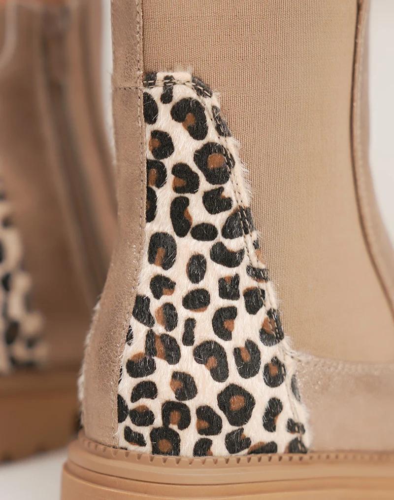 Bottines Chelsea taupe irisées à imprimé léopard