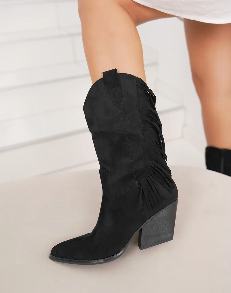 Bottines noires à franges style santiags