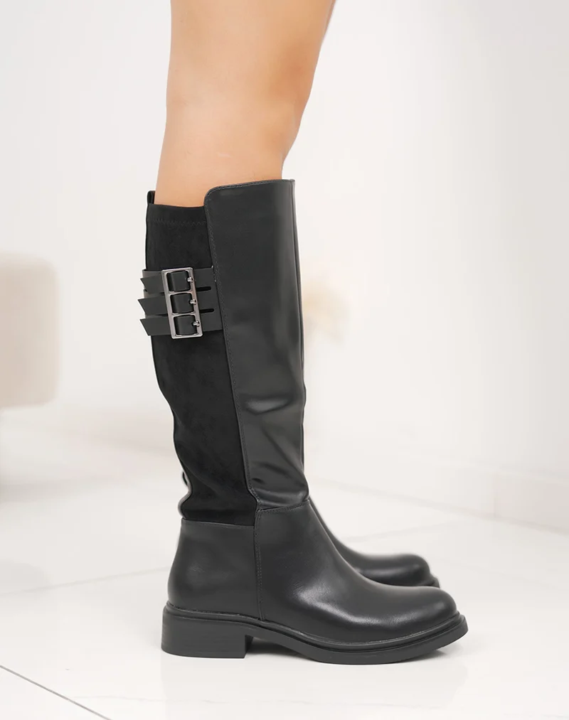 Bottes noires plates bi-matière – Élégance et confort au quotidien