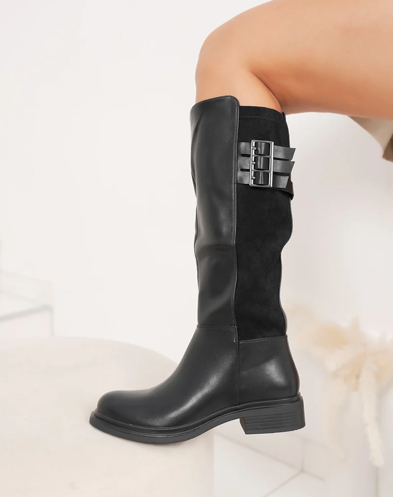 Bottes noires plates bi-matière – Élégance et confort au quotidien