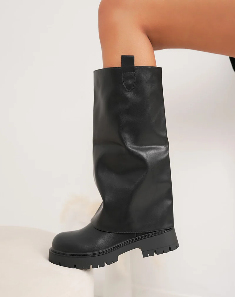 Bottes noires effet deux en un avec semelle crantée