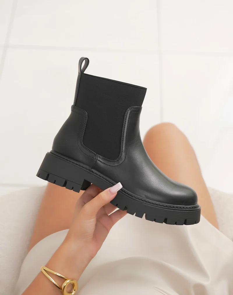 Bottines Chelsea noires fourrées – Semelle crantée