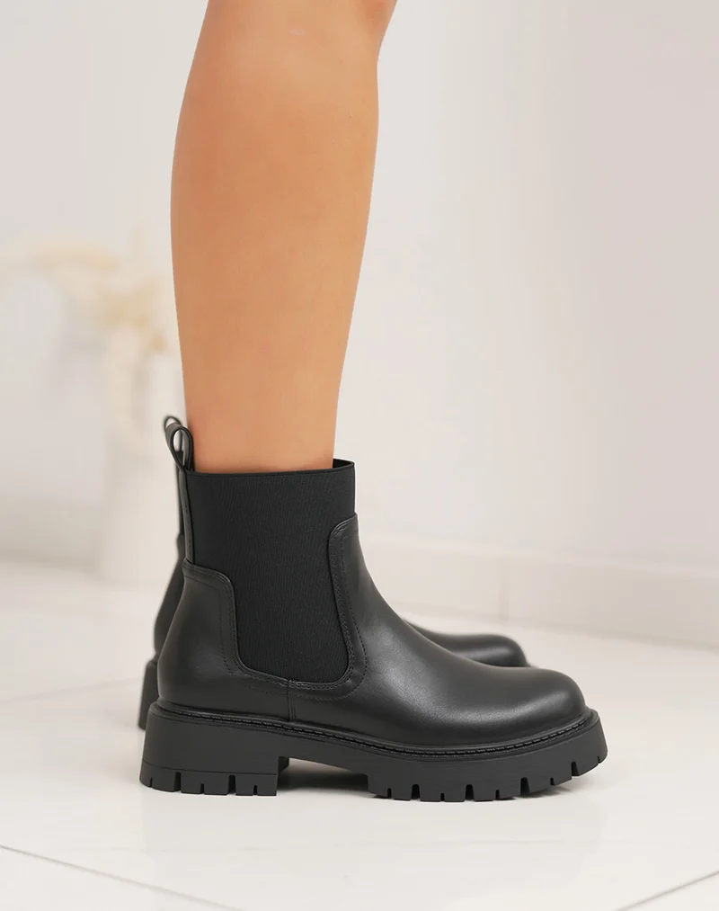 Bottines Chelsea noires fourrées – Semelle crantée