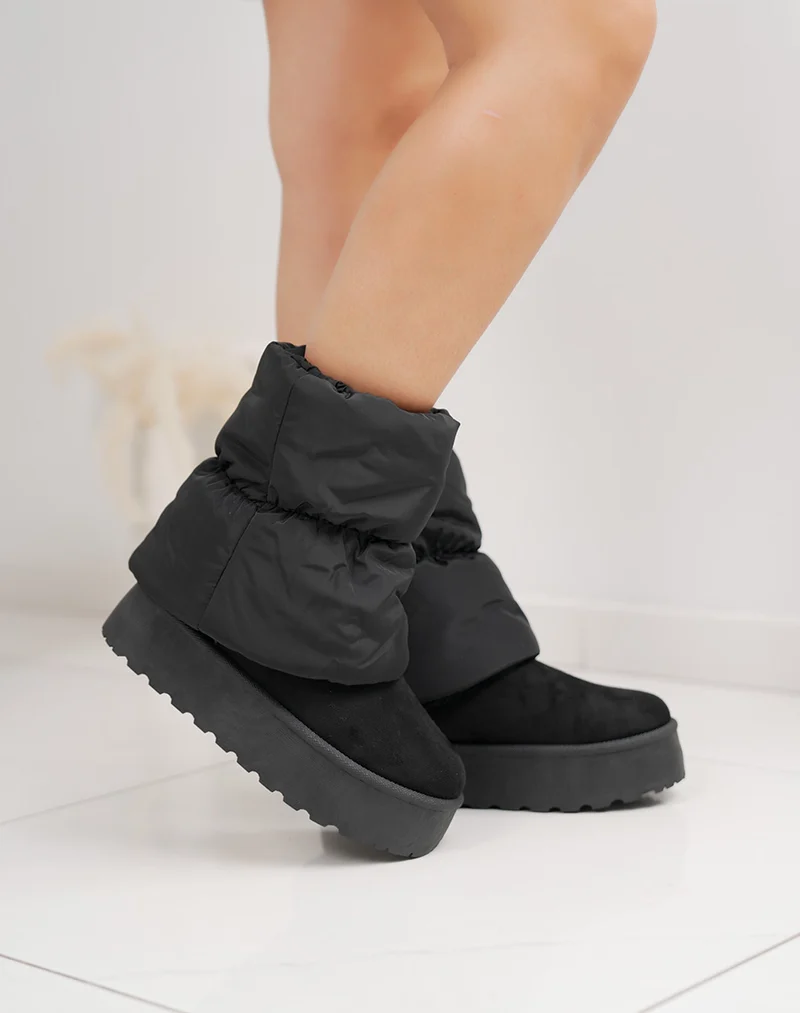 Bottines femme noires en suédine imperméable avec tige molletonnée ajustable