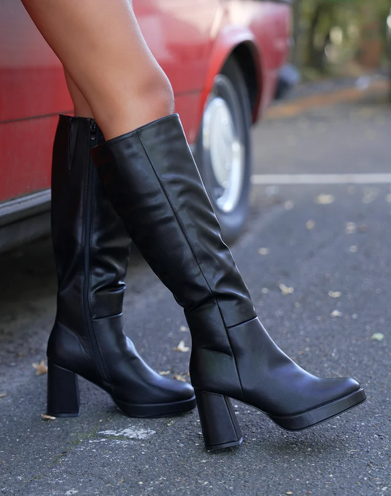 Bottes femme noires mat à bout carré avec talon haut de 8cm