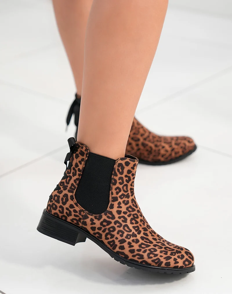 Bottines femme léopard tendance style Chelsea avec nœud à l’arrière
