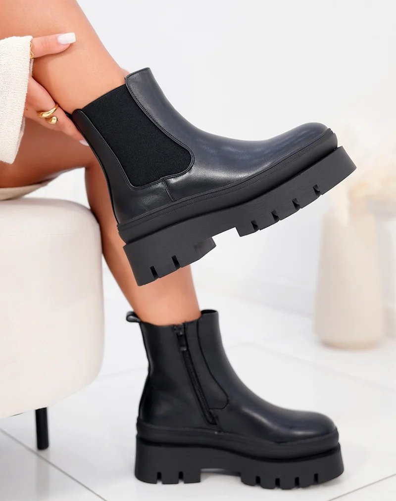 Bottines femme noires style Chelsea avec plateforme épaisse et semelle crantée