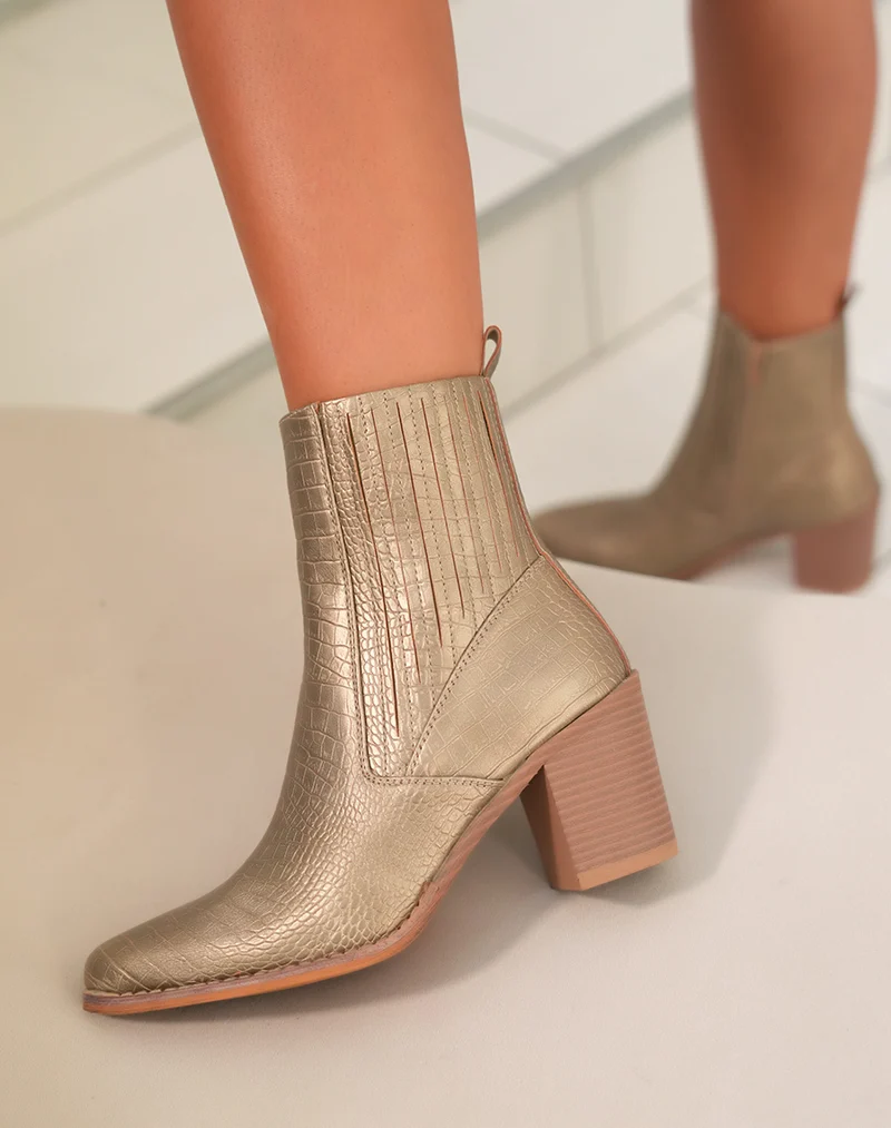 Bottines Femme Glamour : Dorée & Motif Serpent