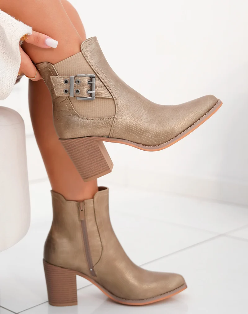 Bottines femme dorées texturées avec talon et sangles argentées