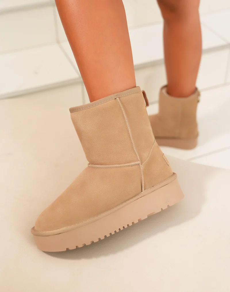 Bottines femme taupe en cuir à plateforme épaisse fourrées et tendance