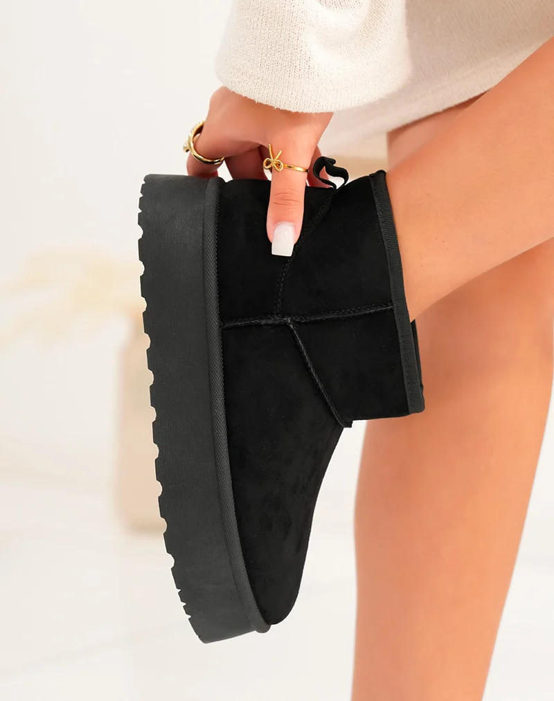 Bottines noires à plateforme fourrées