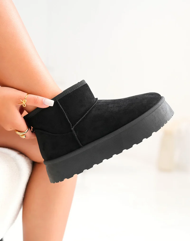 Bottines noires à plateforme fourrées