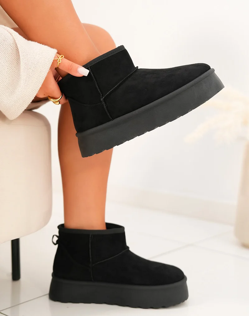 Bottines noires à plateforme fourrées